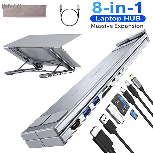 8-in-1 USB-C Laptop Docking Station Connected to a Modern Laptop Workspace