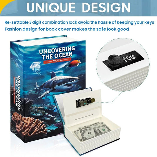 Hidden Book with secret lock storage box for safely hiding valuables, jewelry, and cash with realistic book design and secure concealed compartment.
