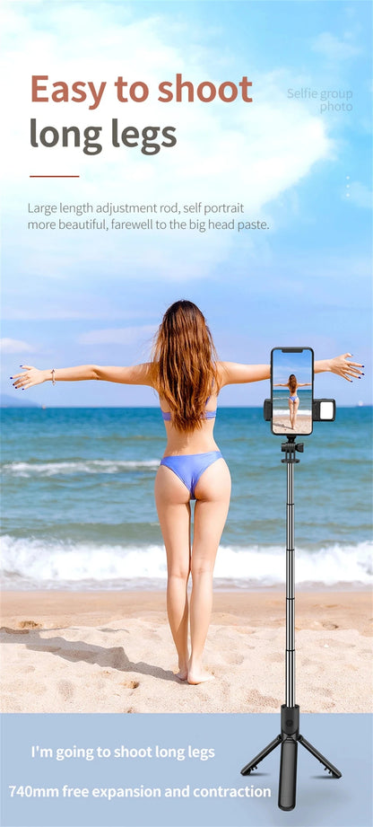 Bluetooth Selfie Stick Tripod with Fill Light – Wireless Remote