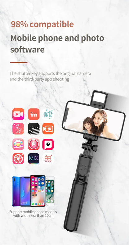 Bluetooth Selfie Stick Tripod with Fill Light – Wireless Remote
