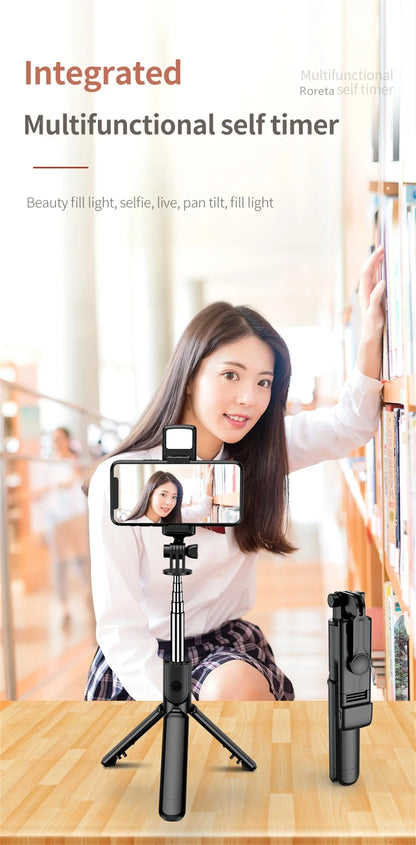 Bluetooth Selfie Stick Tripod with Fill Light – Wireless Remote