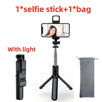 Bluetooth Selfie Stick Tripod with Fill Light – Wireless Remote