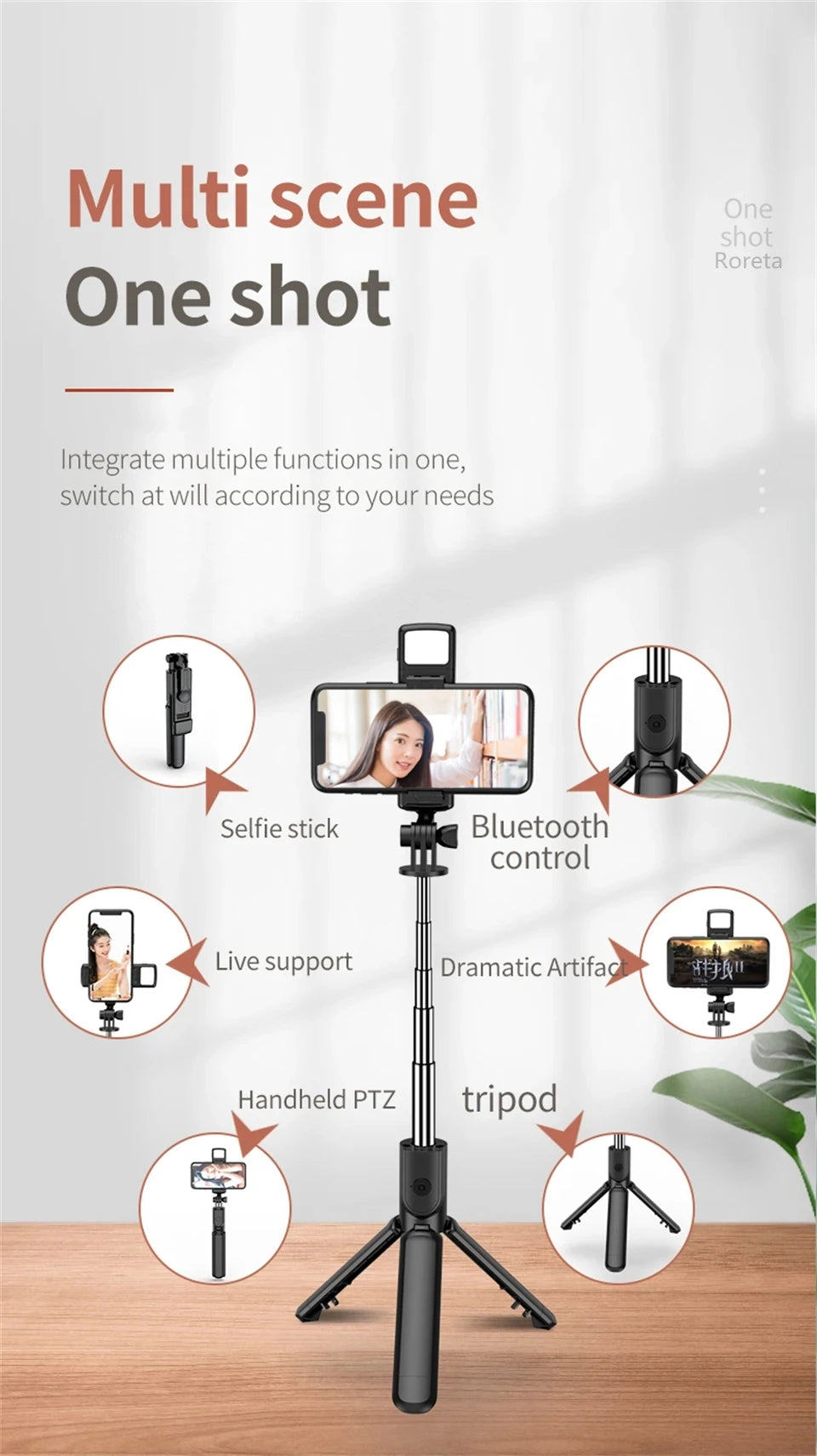 Bluetooth Selfie Stick Tripod with Fill Light – Wireless Remote
