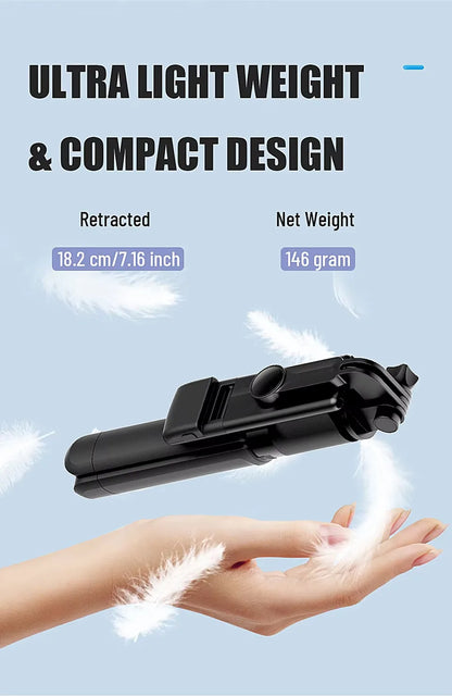 Bluetooth Selfie Stick Tripod with Fill Light – Wireless Remote