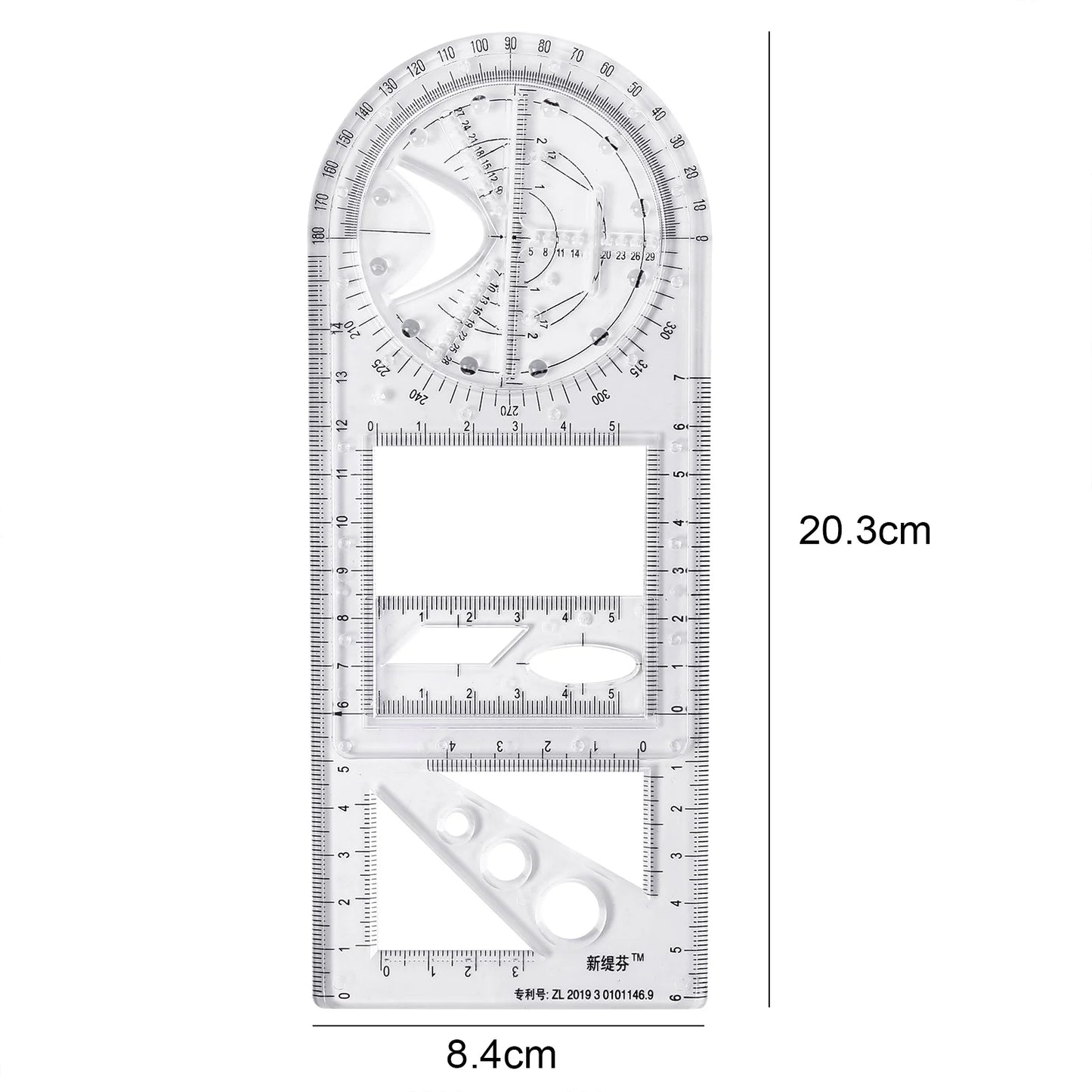 Rotatable Drawing Ruler for Geometry & Drafting