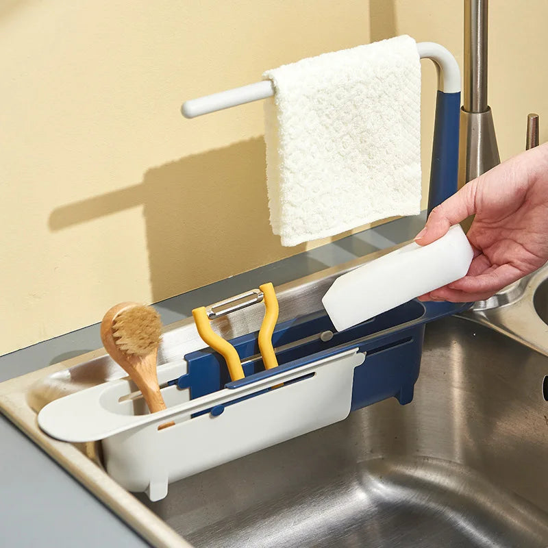 Telescopic Sink Organizer Shelf with Drainer Basket