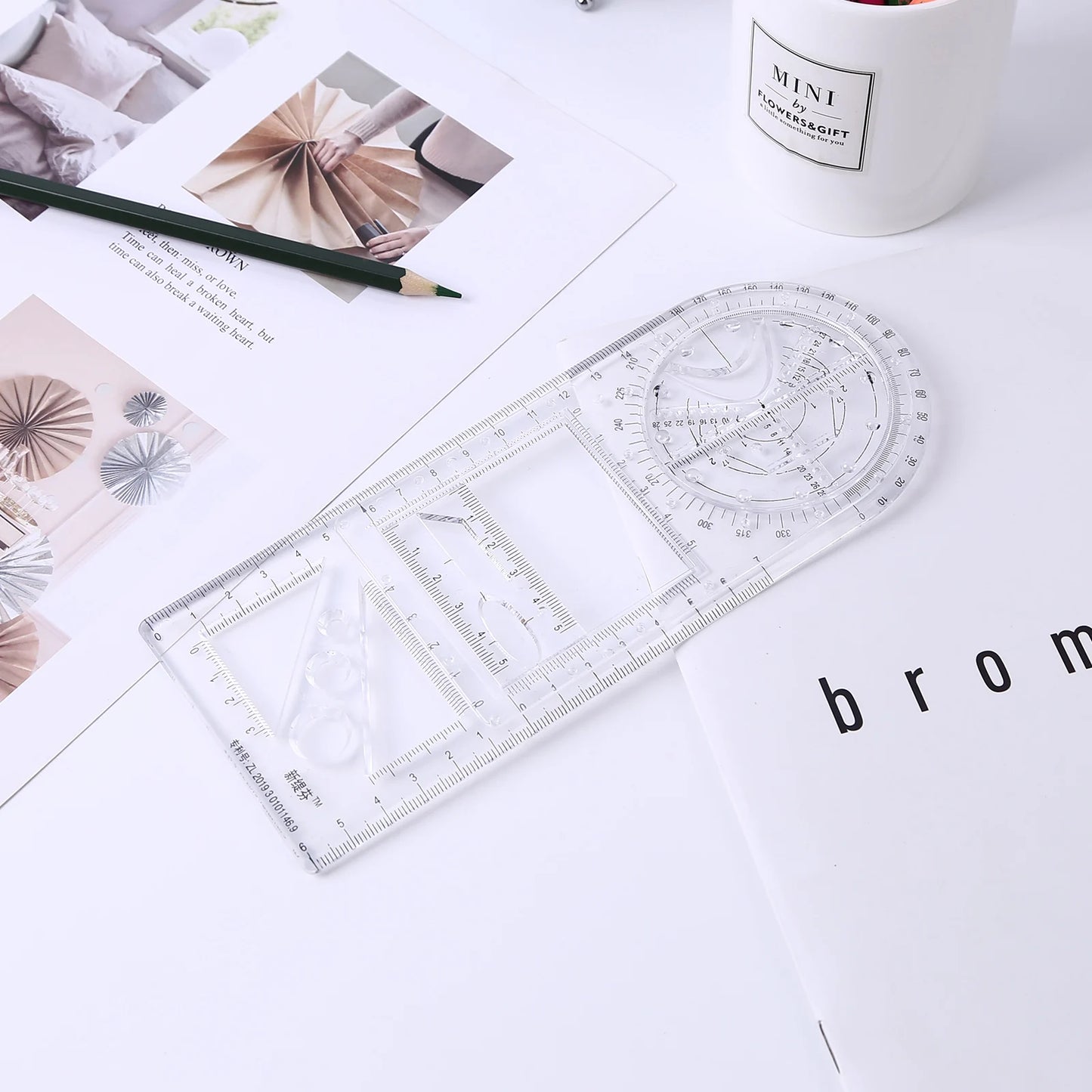 Rotatable Drawing Ruler for Geometry & Drafting