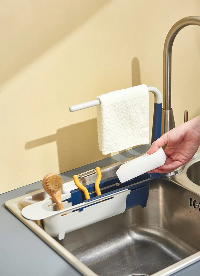 Telescopic Sink Organizer Shelf with Drainer Basket