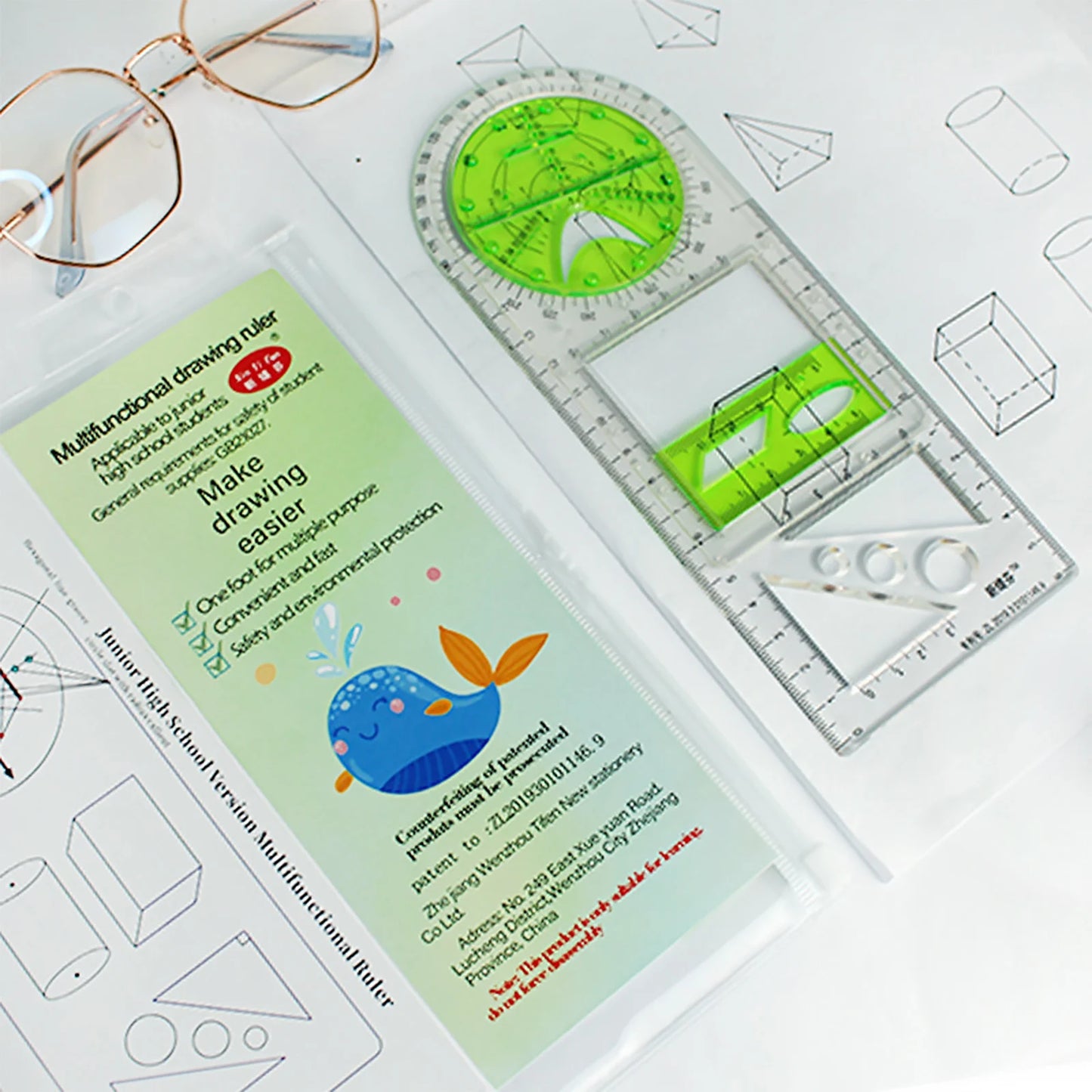 Rotatable Drawing Ruler for Geometry & Drafting