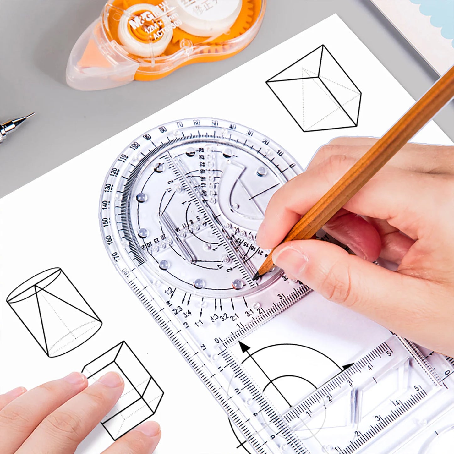 Rotatable Drawing Ruler for Geometry & Drafting