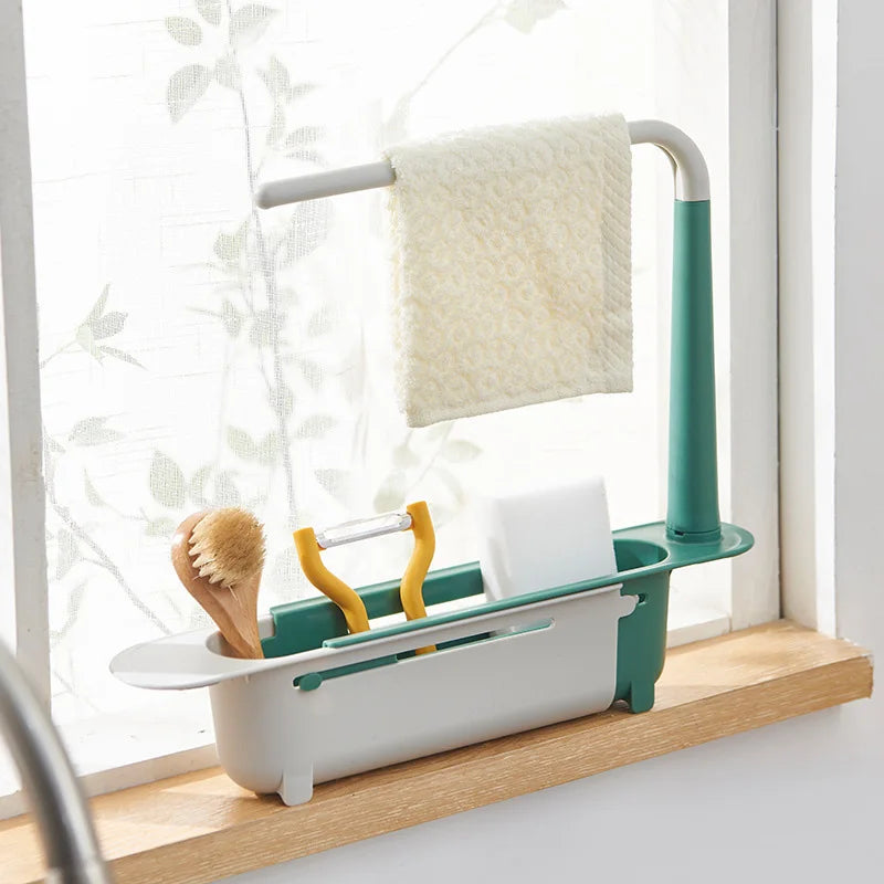 Telescopic Sink Organizer Shelf with Drainer Basket