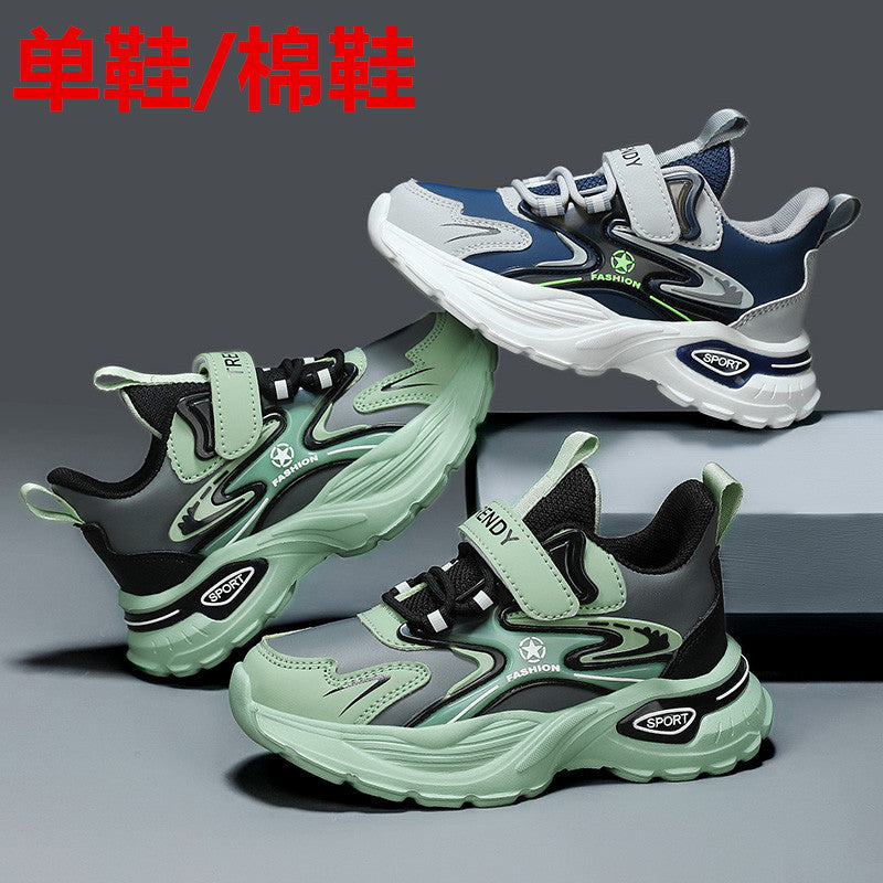Boys Winter Leather Sneakers – Warm Fleece-Lined Running & Snow Shoes