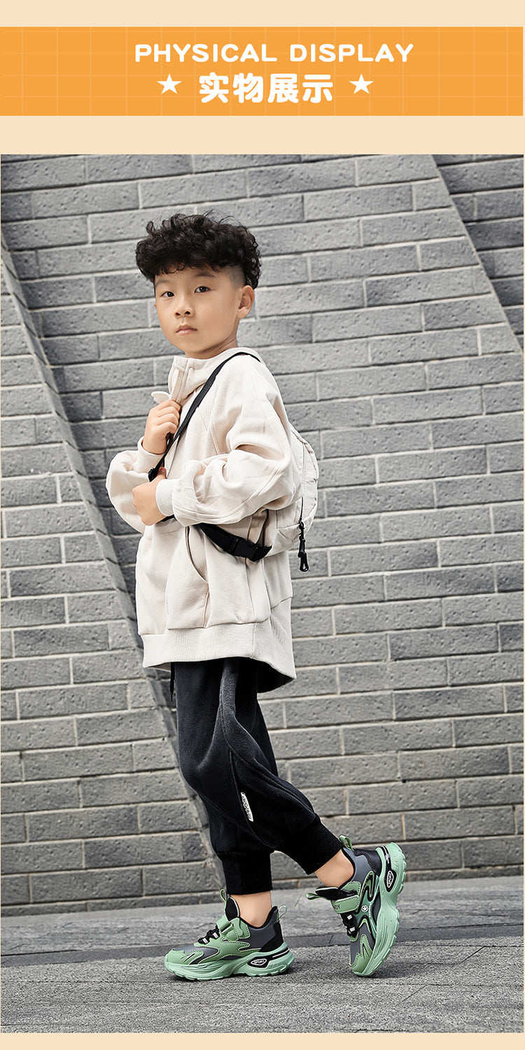 Boys Winter Leather Sneakers – Warm Fleece-Lined Running & Snow Shoes