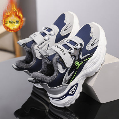 Boys Winter Leather Sneakers – Warm Fleece-Lined Running & Snow Shoes
