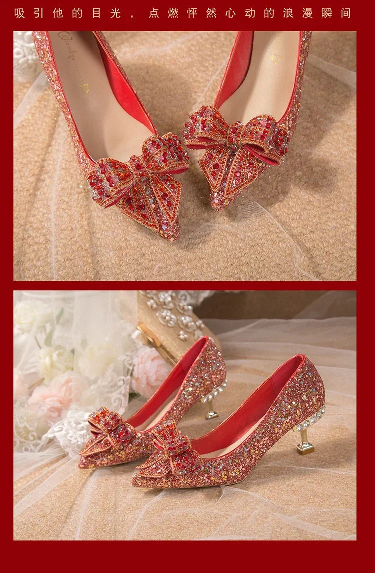Luxury Women’s Wedding High Heels – Buckle Shoes in Gold, Silver & Red
