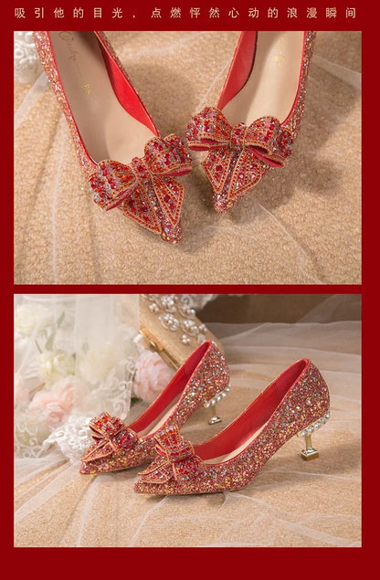 Luxury Women’s Wedding High Heels – Buckle Shoes in Gold, Silver & Red