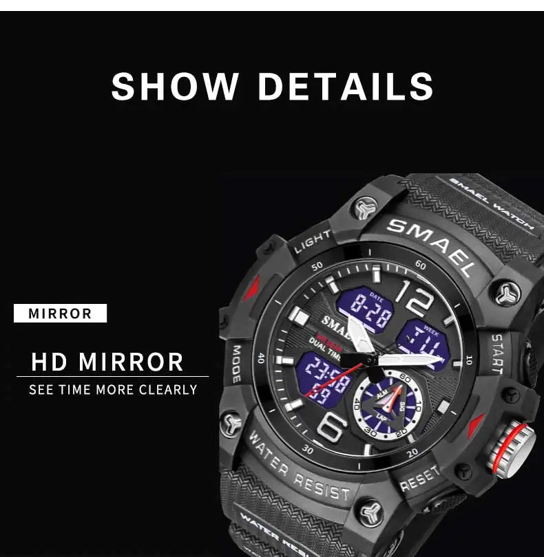 SMAEL Men’s Military Sport Digital Watch – Waterproof Dual Time LED with Alarm & Stopwatch