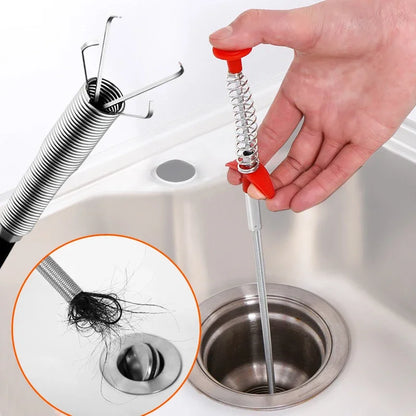 Spring Pipe Dredging Tool for clearing clogged drains, sinks, and pipes with a flexible steel spring cleaner.