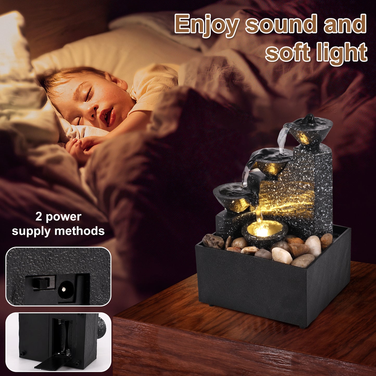 Tabletop Waterfall Fountain with LED Lights