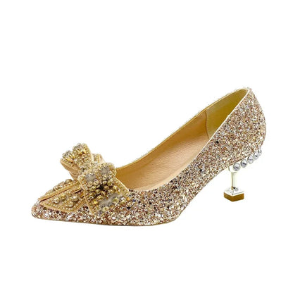 Luxury Women’s Wedding High Heels – Buckle Shoes in Gold, Silver & Red