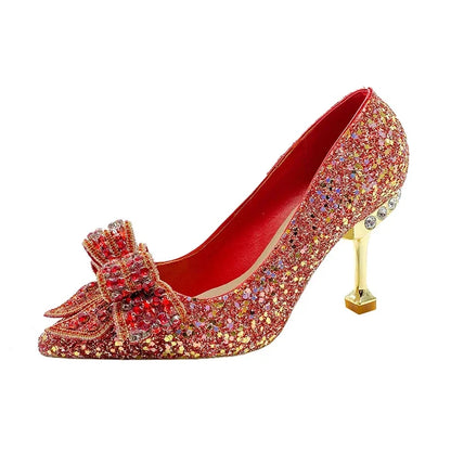 Luxury Women’s Wedding High Heels – Buckle Shoes in Gold, Silver & Red