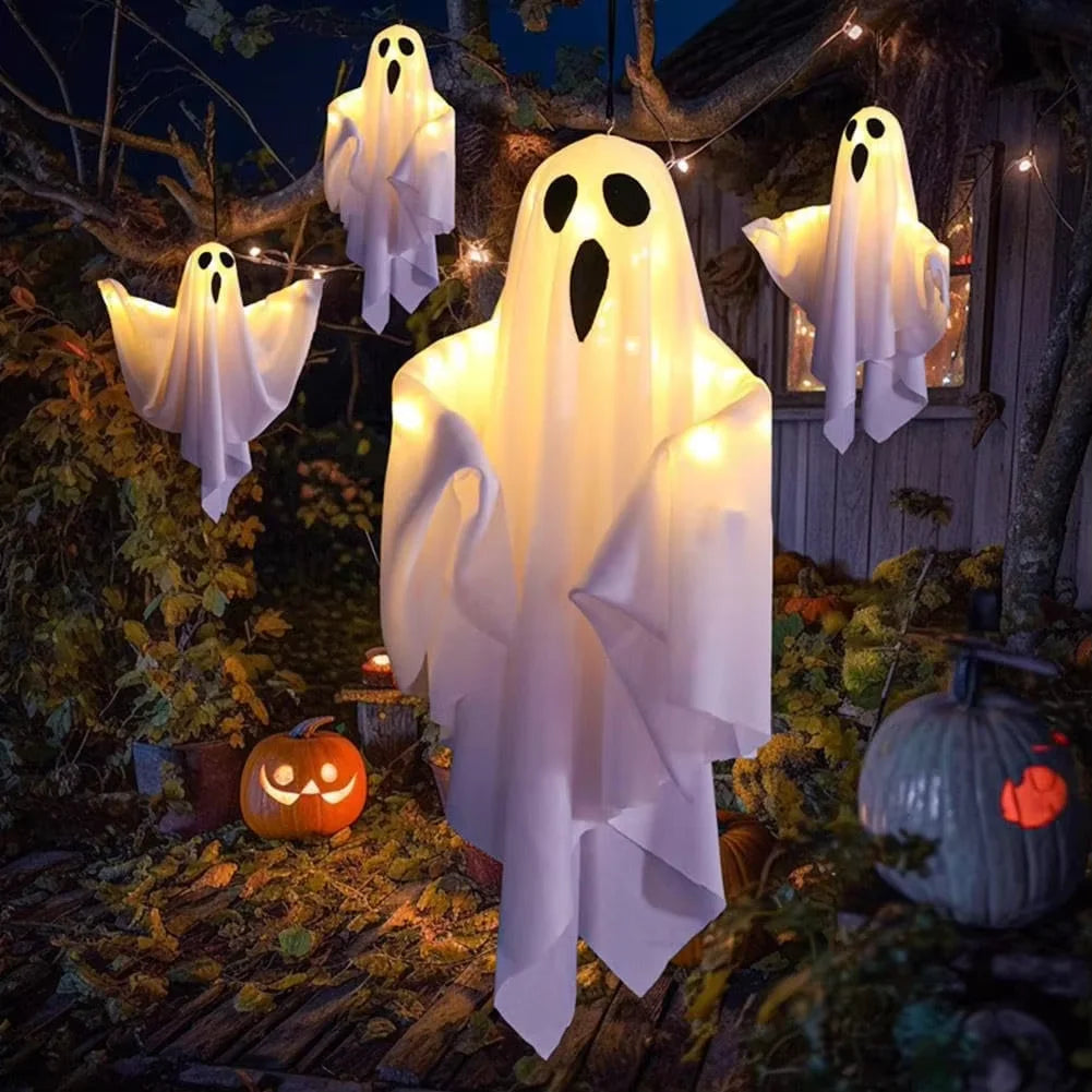 LED hanging ghost decoration for Halloween parties and spooky home decor.