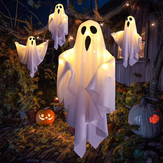 LED hanging ghost decoration for Halloween parties and spooky home decor.