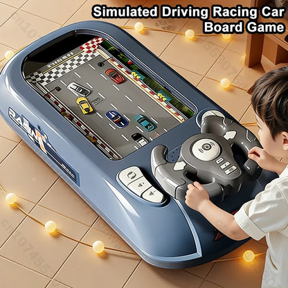 Kids electronic steering wheel driving toy with interactive buttons and realistic driving sounds.