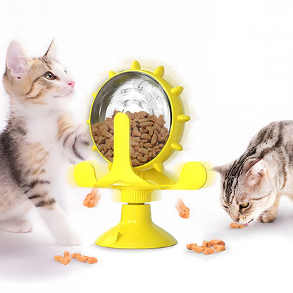 Cat treat wheel interactive puzzle feeder for slow feeding and mental stimulation.