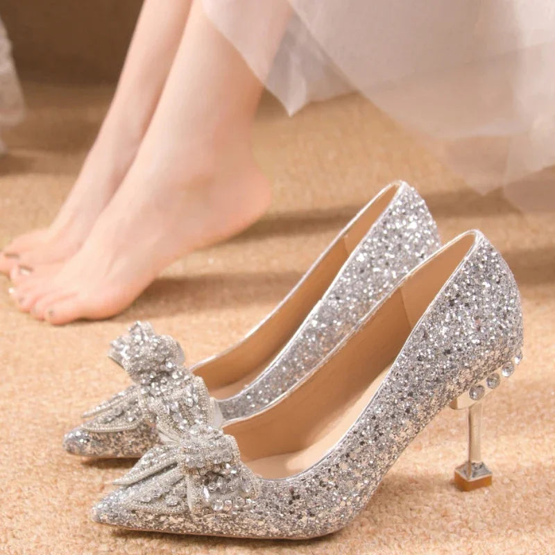 Luxury Women’s Wedding High Heels – Buckle Shoes in Gold, Silver & Red