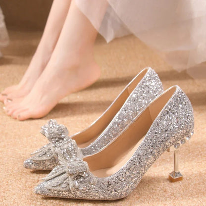 Luxury Women’s Wedding High Heels – Buckle Shoes in Gold, Silver & Red
