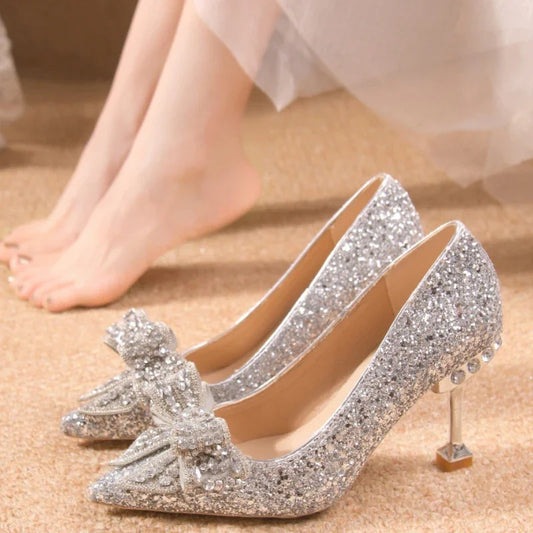 Luxury Women’s Wedding High Heels – Buckle Shoes in Gold, Silver & Red