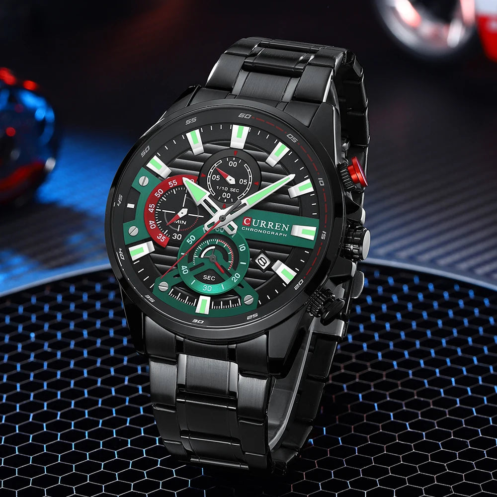 CURREN Men’s Quartz Chronograph Watch – Stainless Steel Sports Casual Wristwatch