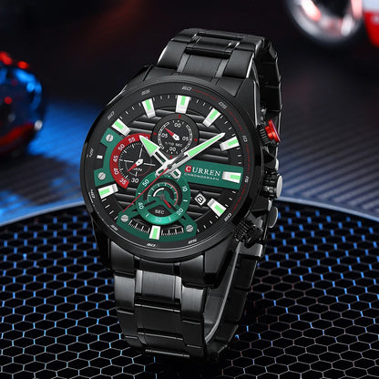 CURREN Men’s Quartz Chronograph Watch – Stainless Steel Sports Casual Wristwatch