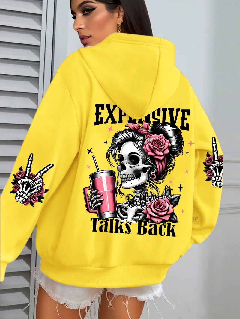 Women Funny Printing Hoodie – Loose Multicolor Fleece Hoody