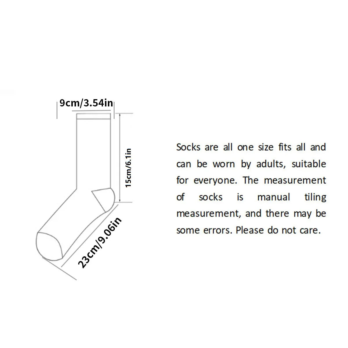 Measurement chart for socks with dimensions on a white background