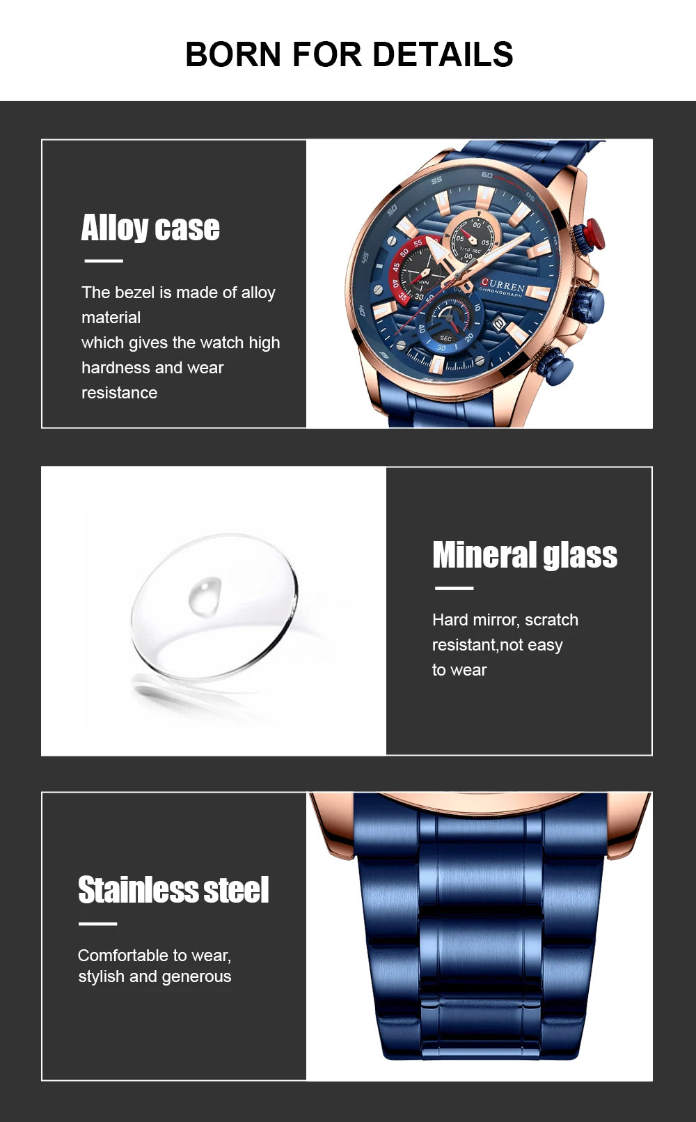 CURREN Men’s Quartz Chronograph Watch – Stainless Steel Sports Casual Wristwatch