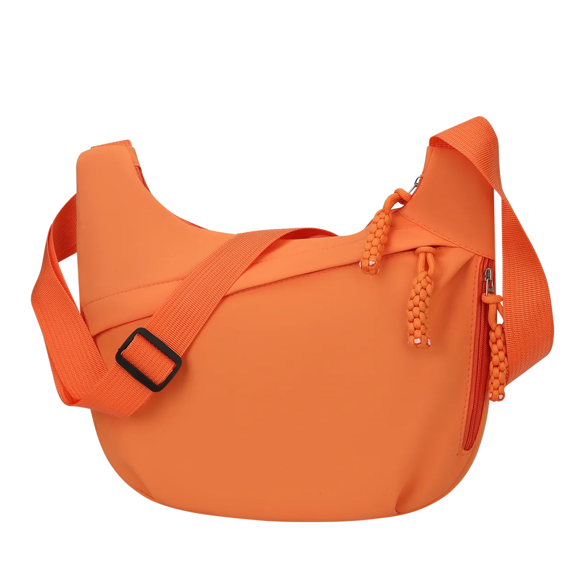 Orange shoulder bag with a strap on a white background