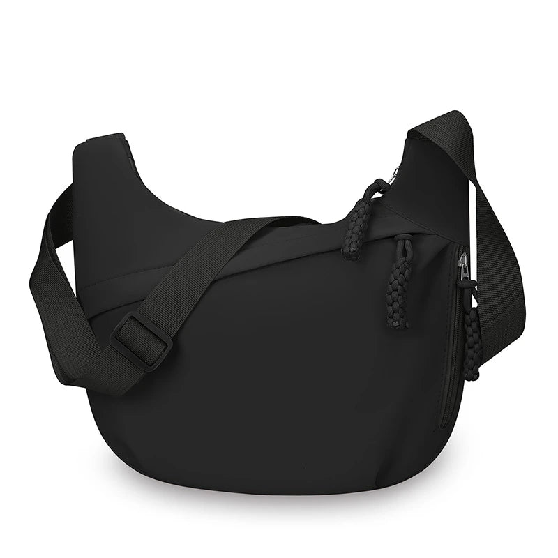 Black shoulder bag on a white background