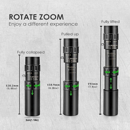 10-300x40 HD Zoom Monocular Telescope – Long Range High Power Prism Scope for Camping & Outdoor Adventures