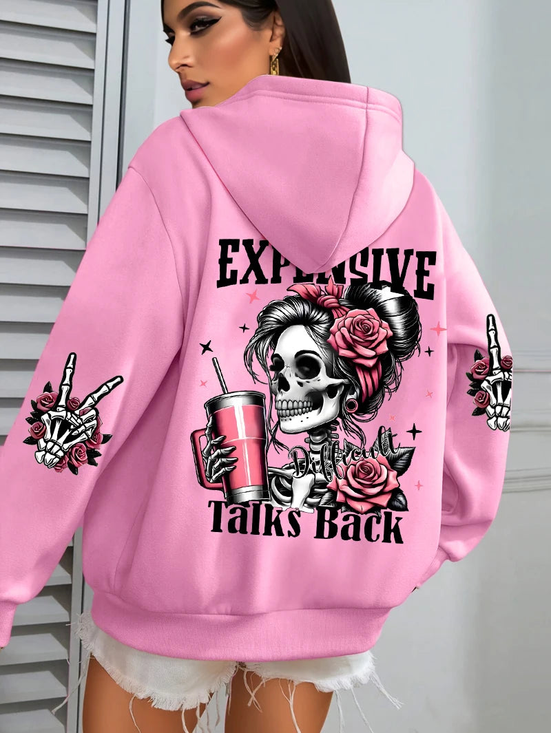 Women Funny Print Hoodie Loose Multicolor Fleece Hoodie
