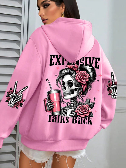 Women Funny Print Hoodie Loose Multicolor Fleece Hoodie