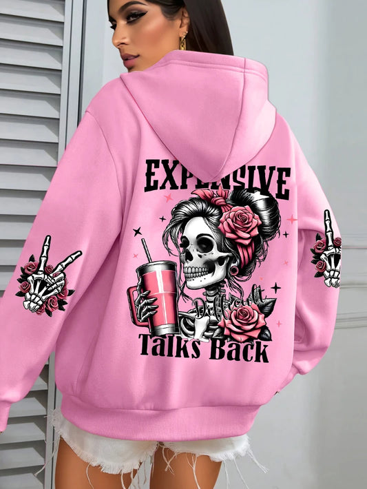 Women Funny Printing Hoodie – Loose Multicolor Fleece Hoody