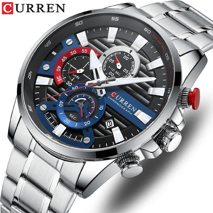 CURREN Men’s Quartz Chronograph Watch – Stainless Steel Sports Casual Wristwatch