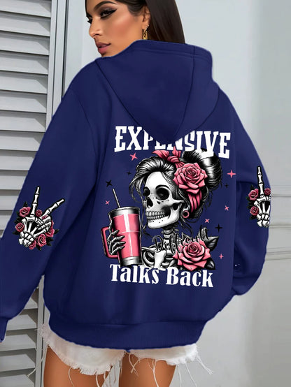 Women Funny Printing Hoodie – Loose Multicolor Fleece Hoody