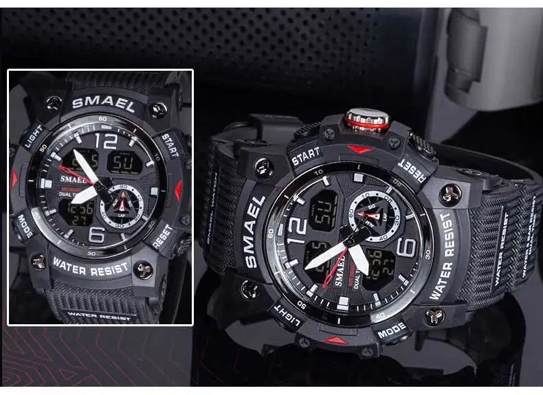 SMAEL Men’s Military Sport Digital Watch – Waterproof Dual Time LED with Alarm & Stopwatch