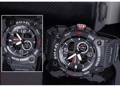 SMAEL Men’s Military Sport Digital Watch – Waterproof Dual Time LED with Alarm & Stopwatch