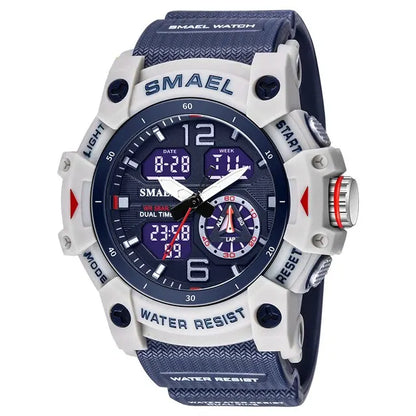 SMAEL Men’s Military Sport Digital Watch – Waterproof Dual Time LED with Alarm & Stopwatch