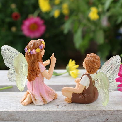 2PCS Cute Whispering Fairy Garden Resin Ornaments
