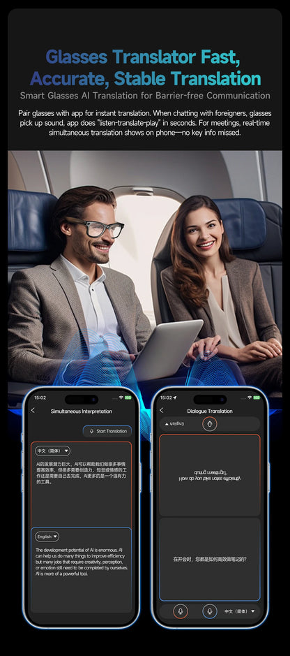 AI Smart Glasses with Camera, Bluetooth & Translation